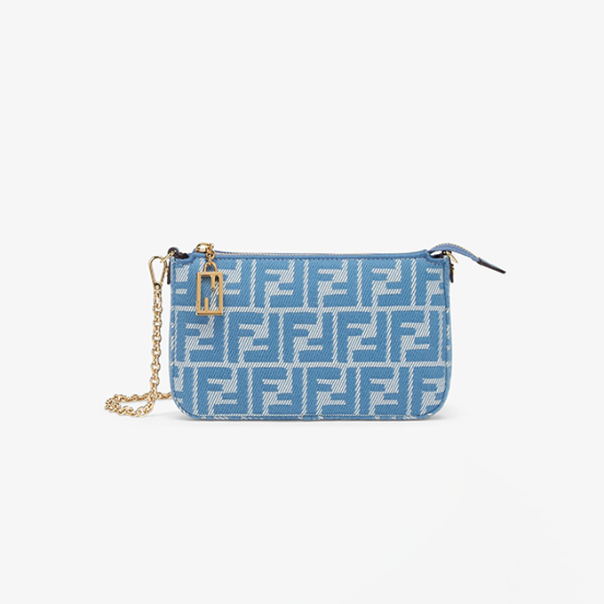 fendi baguette denim ff jacquard zipper pouch handbag